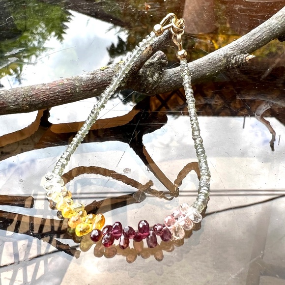 Natural Green , Plum and Yellow Sapphire Bracelet Handmade Solid 14K Yellow Gold - Picture 6 of 11